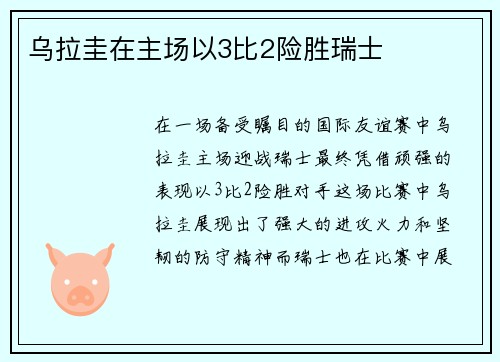 乌拉圭在主场以3比2险胜瑞士